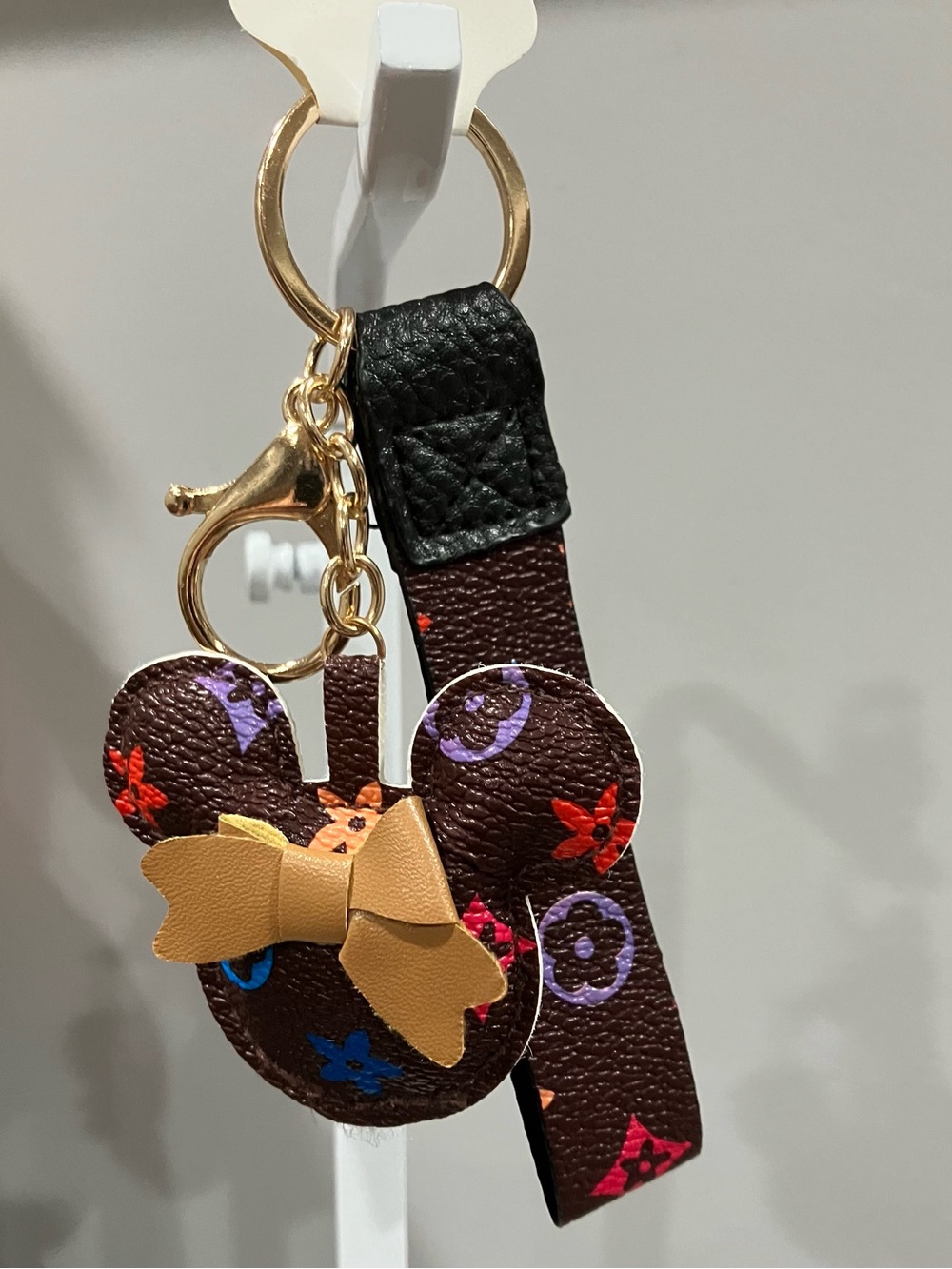 Brown Multicolor Faux-Leather Keychain/Charm